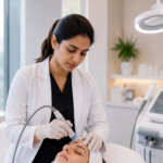Female doctor returning to medical practice after a career break, receiving hands-on clinical cosmetology training and patient consultation experience