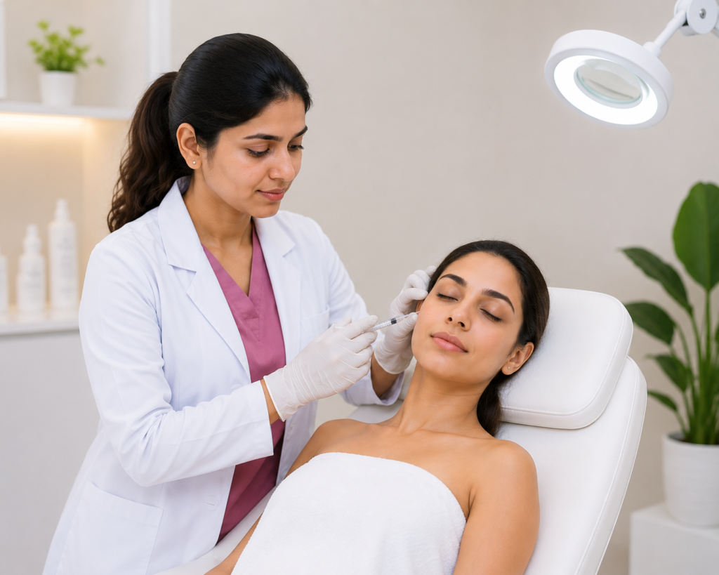 Doctor participating in hands-on aesthetic medicine training while learning patient consultation and advanced clinical procedures.