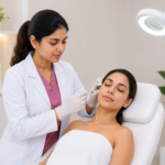 Doctor participating in hands-on aesthetic medicine training while learning patient consultation and advanced clinical procedures.