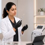 Doctor consulting with a patient during hands-on aesthetic medicine training to gain real clinical experience and patient interaction skills.