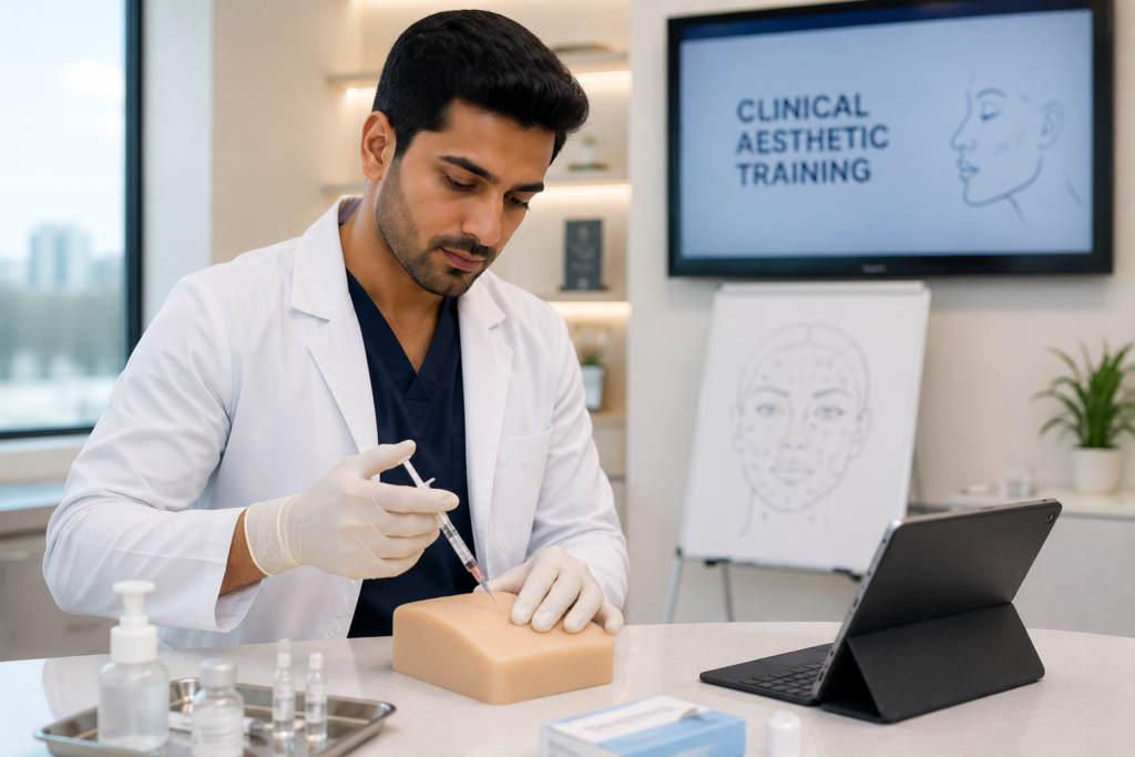 Doctor performing an aesthetic procedure under expert supervision during clinical aesthetic training to build confidence and practical skills.