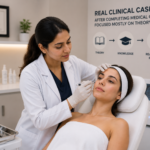 Doctor consulting with a patient during hands-on aesthetic medicine training to gain confidence in handling real clinical cases.