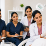 Doctor performing advanced aesthetic skin treatment during clinical cosmetology training to improve patient outcomes and skincare results.