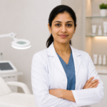 Female doctor in a modern aesthetic clinic discussing advanced clinical cosmetology and aesthetic medicine treatments with a patient.